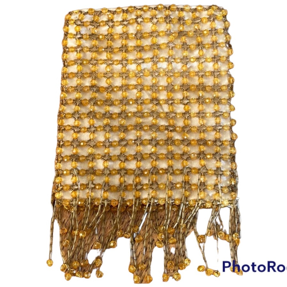 BIJOUX TERNER Beaded Flapper Purse Crossbody Evening Gold Bead Bag Holiday